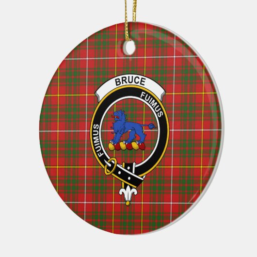 Schotse Clan Bruce Modern Tartan en Wapenembleem Keramisch Ornament (Links)
