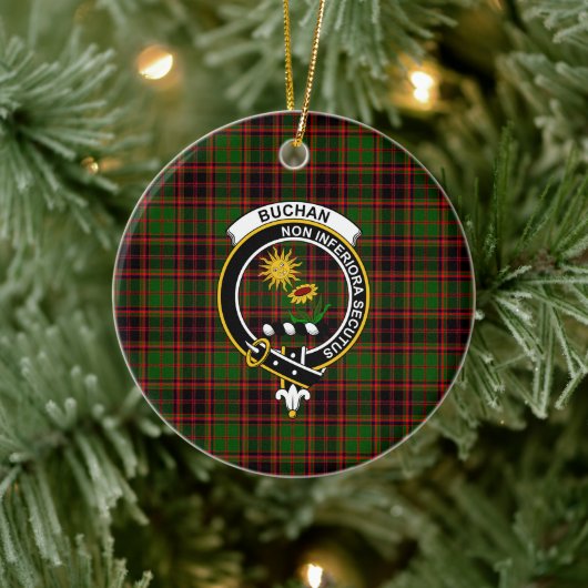 Schotse Clan Buchan Moderne Tartan en Wapenembleem Keramisch Ornament (Boom)