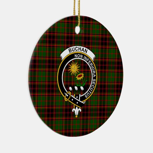 Schotse Clan Buchan Moderne Tartan en Wapenembleem Keramisch Ornament (Rechts)