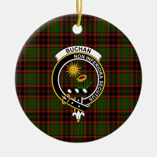 Schotse Clan Buchan Moderne Tartan en Wapenembleem Keramisch Ornament (Voorkant)
