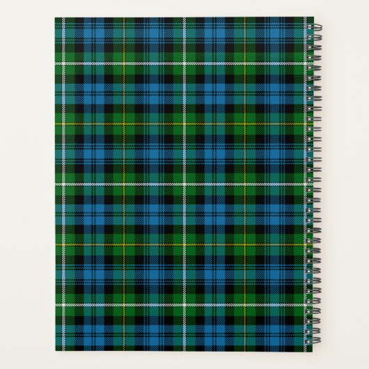 Schotse clan Campbell van Argyll Tartan Planner (Achterkant)