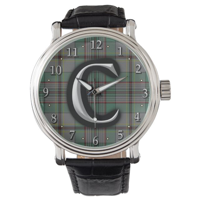 Schotse Clan Craig C Monogram Tartan Horloge (Voorkant)