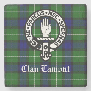 Schotse Clan Lamont Crest Badge en Tartan Stenen Onderzetter