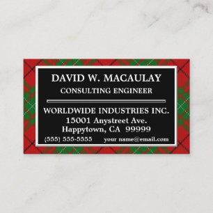 Schotse Clan MacAulay Tartan Plaid Visitekaartje
