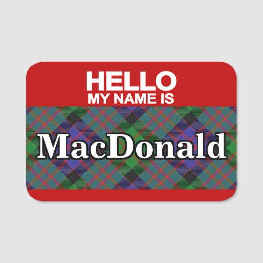 Schotse Clan MacDonald Tartan Plaid Naamplaatje (Voorkant)
