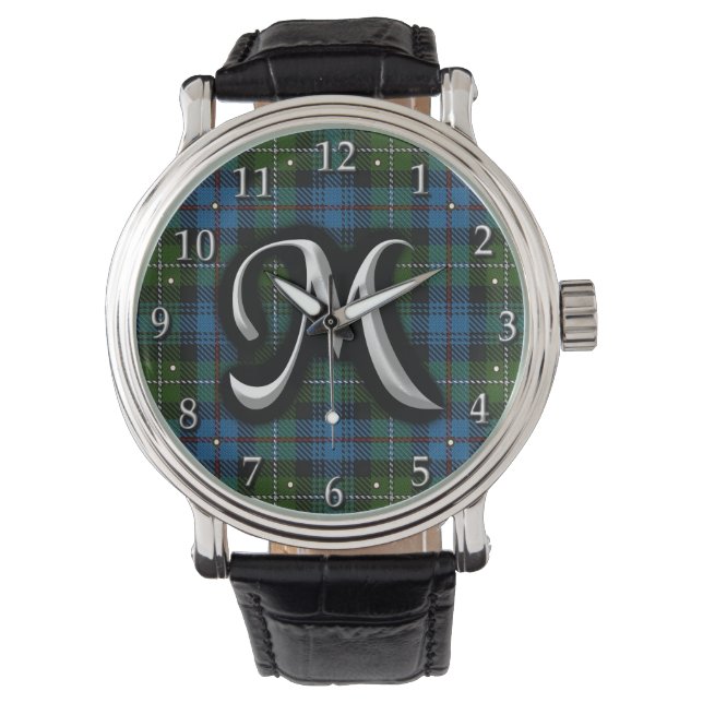 Schotse Clan MacKenzie Letter M Monogram Tartan Horloge (Voorkant)