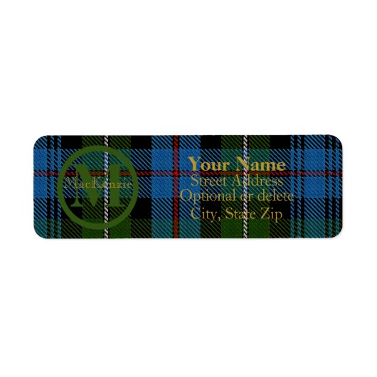 Schotse clan MacKenzie Tartan Gold Name-Initiaal Etiket (Voorkant)