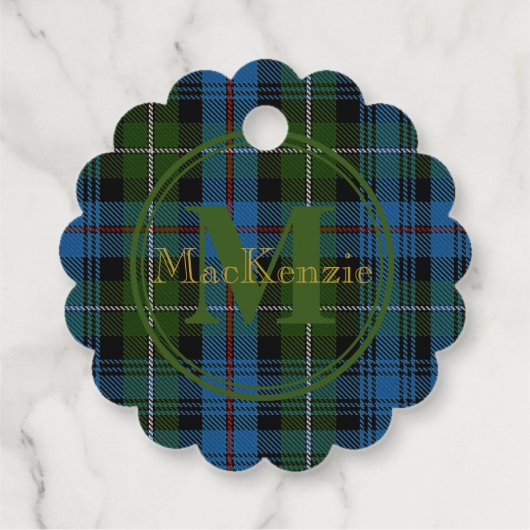 Schotse clan MacKenzie Tartan Gold Name/Monogram Bedankjes Labels (Achterkant)