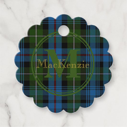 Schotse clan MacKenzie Tartan Gold Name/Monogram Bedankjes Labels (Voorkant)