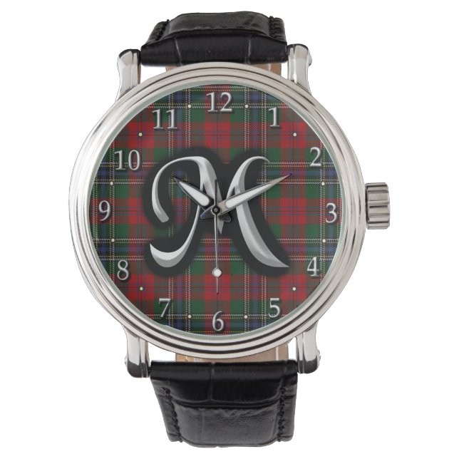 Schotse Clan MacLean M Monogram Tartan Horloge (Voorkant)