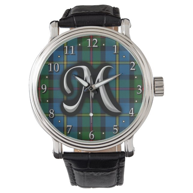 Schotse Clan MacLeod Monogram Tartan Horloge (Voorkant)