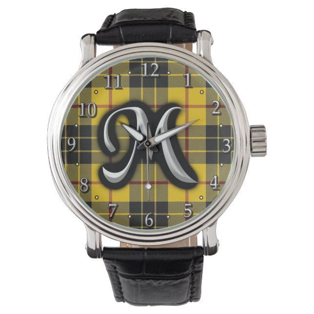 Schotse Clan MacLeod Monogram Tartan Horloge (Voorkant)