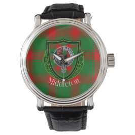 Schotse Clan Middleton Tartan & Wapen Horloge