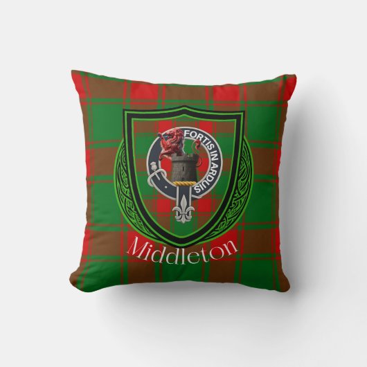Schotse Clan Middleton Tartan & Wapen Kussen (Voorkant)