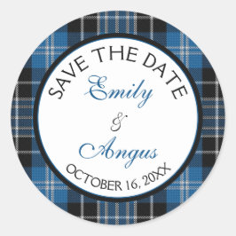 Schotse Clarke Clark Tartan bruiloft Save a Date Ronde Sticker