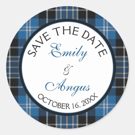 Schotse Clarke Clark Tartan bruiloft Save a Date Ronde Sticker (Voorkant)