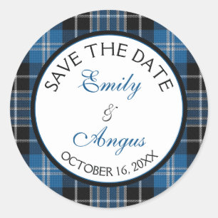 Schotse Clarke Clark Tartan bruiloft Save a Date Ronde Sticker