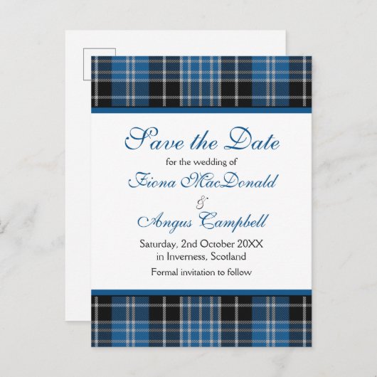 Schotse Clarke Clark Tartan bruiloft Save the Date Aankondigingskaart (Voorkant / Achterkant)