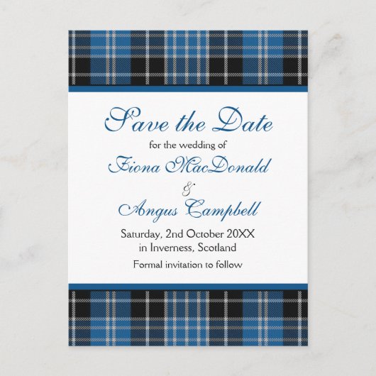 Schotse Clarke Clark Tartan bruiloft Save the Date Aankondigingskaart (Voorkant)