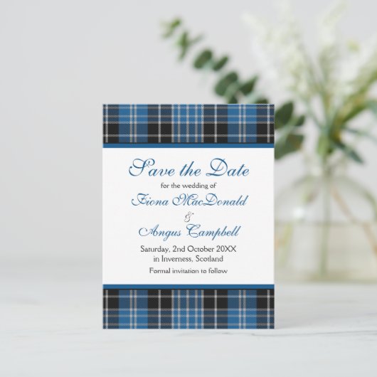 Schotse Clarke Clark Tartan bruiloft Save the Date Aankondigingskaart (Staand voorkant)
