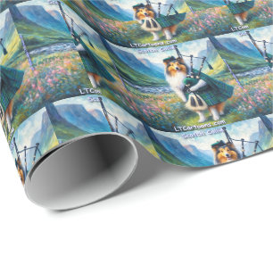 Schotse Collie Serenade – Doedelzak & Schotse Gril Cadeaupapier