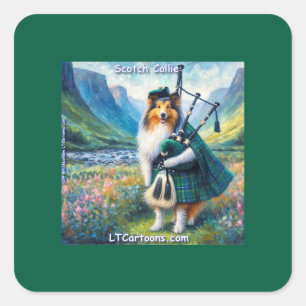 Schotse Collie Serenade – Doedelzakken & Schotse G Vierkante Sticker