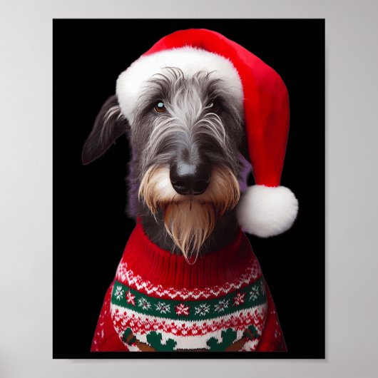 Schotse Deerhound hond met kerstmuts Kerstmis XM Poster (Voorkant)