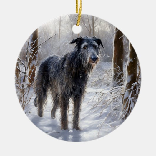 Schotse Deerhound Laat het sneeuwen Kerstmis Keramisch Ornament (Voorkant)
