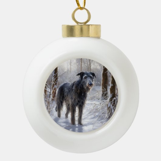 Schotse Deerhound Laat het sneeuwen Kerstmis Keramische Bal Ornament (Voorkant)