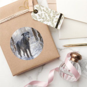 Schotse Deerhound Laat het Sneeuwen Kerstmis Ronde Sticker