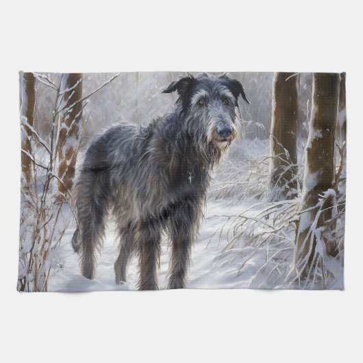Schotse Deerhound Laat het sneeuwen Kerstmis Theedoek (Horizontaal)
