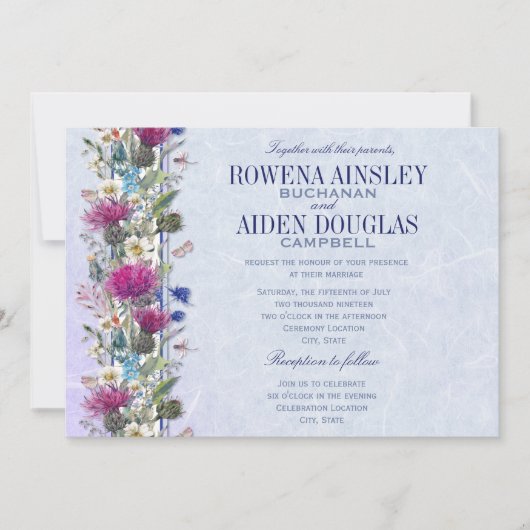 Schotse distel bloemenbruiloft kaart (Voorkant)