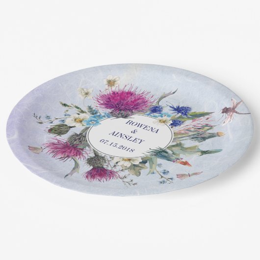 Schotse distel bloemenbruiloft papieren Borden Papieren Bordje (Gekanteld)