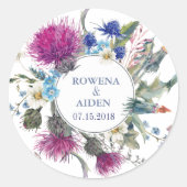Schotse distel bloemenbruiloft ronde sticker (Voorkant)