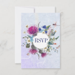 Schotse distel bloemenbruiloft RSVP Kaartje