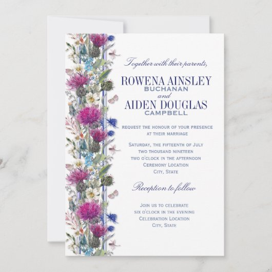 Schotse distel bloemenbruiloft uitnodiging (Voorkant)