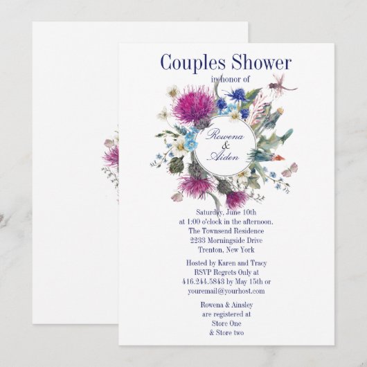 Schotse distel bloemenkoppels bruiloft douche 3 kaart (Voorkant / Achterkant)