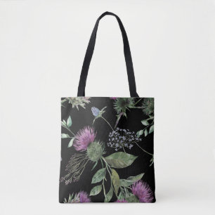 Schotse distel bloemenprint tote bag