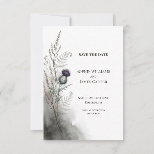 Schotse Distel Botanische Bewaar de Datum Save The Date (Voorkant)
