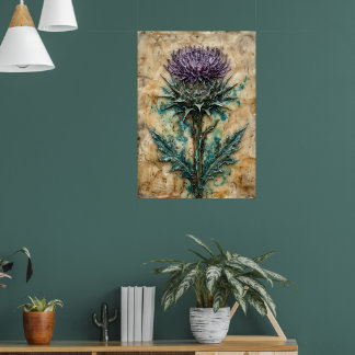 Schotse Distel Botanische Olie Schilderkunst Fijne Poster