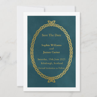 Schotse Distel Diep Teal Goud Keltische Knoopwerk  Save The Date