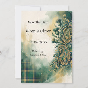 Schotse Distel Gouden Paisley Save The Date Kaart