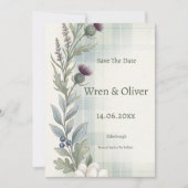 Schotse Distel Heather Wilde Bloem Bewaar de Datum Save The Date (Voorkant)