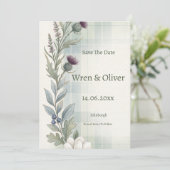 Schotse Distel Heather Wilde Bloem Bewaar de Datum Save The Date (Staand voorkant)
