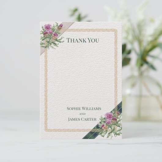 Schotse distel Keltische Tartan bruiloft Bedankkaart (Staand voorkant)