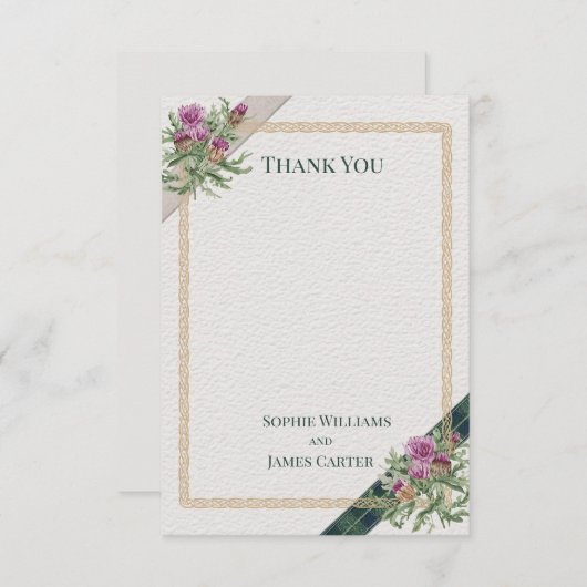 Schotse distel Keltische Tartan bruiloft Bedankkaart (Voorkant / Achterkant)