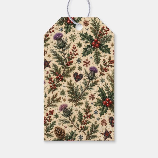 Schotse Distel Kerst Botanische Cadeaublaadjes Cadeaulabel (Voorkant)