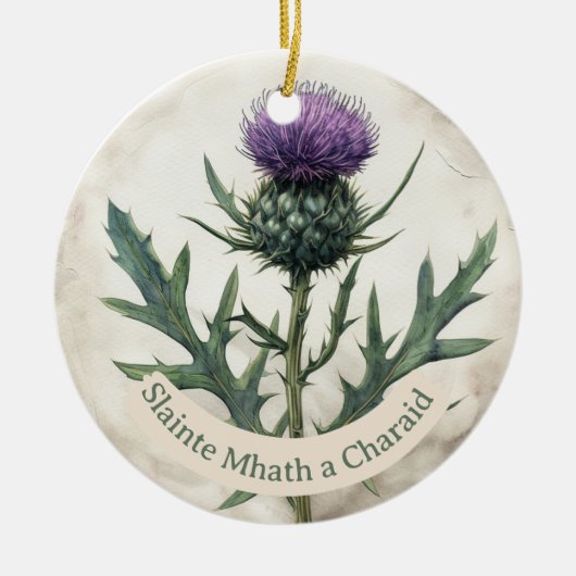 Schotse distel kerst ornament, keramiek keramisch ornament (Voorkant)