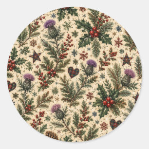 Schotse Distel Kerststickers Ronde Sticker
