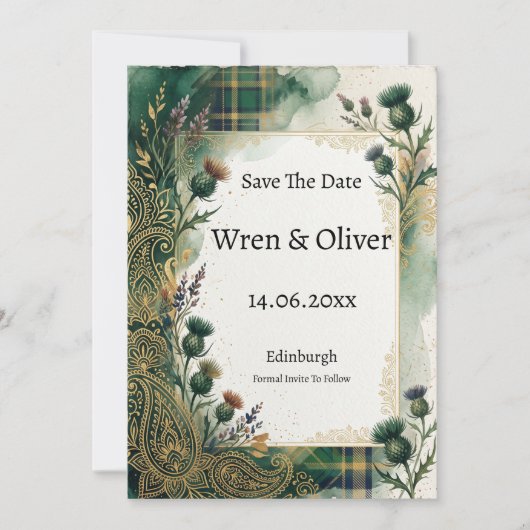 Schotse Distel Lavendel Paisley Save The Date (Voorkant)
